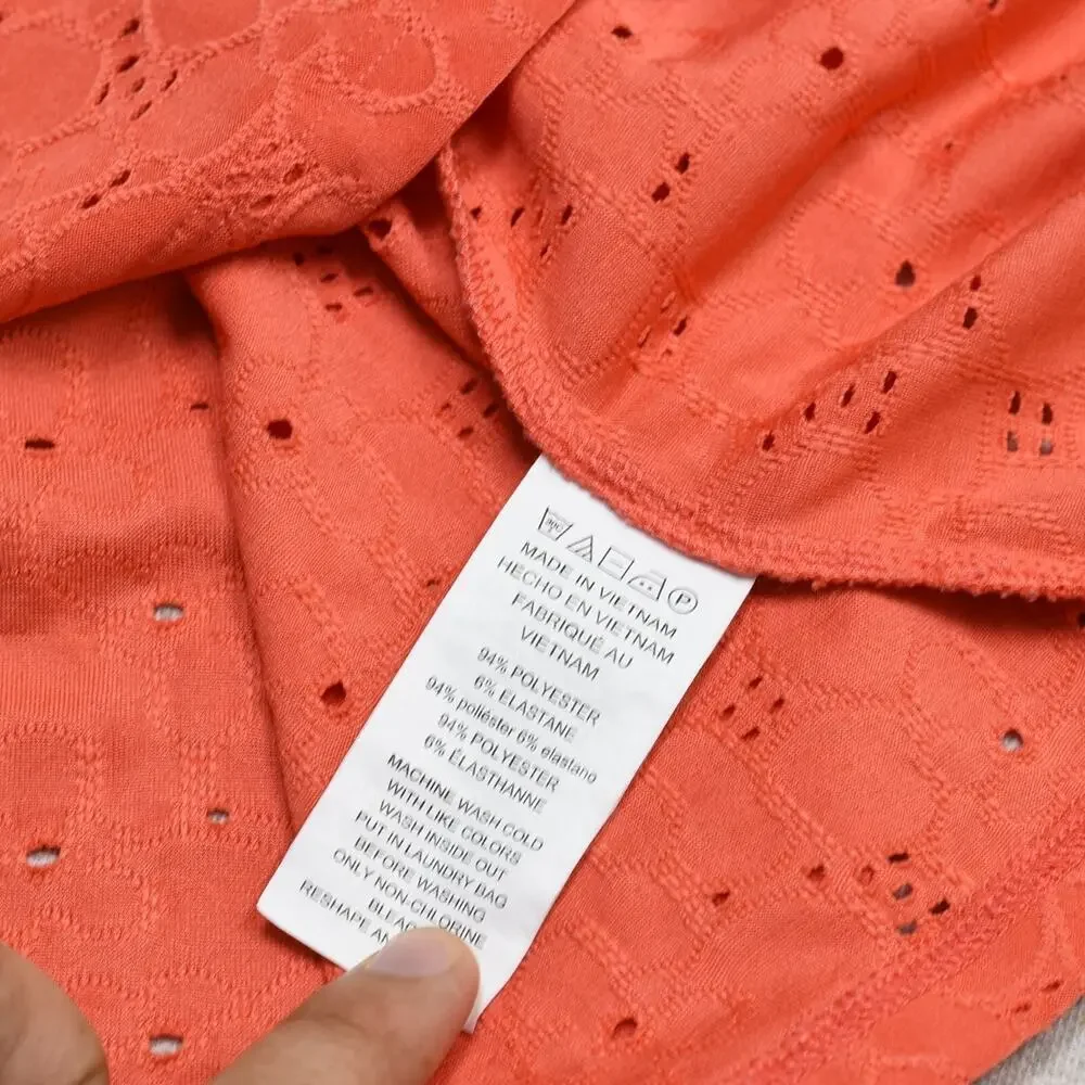 Michael Kors Women's Blouse V Neck Short Sleeve Floral Polyester Orange Size L